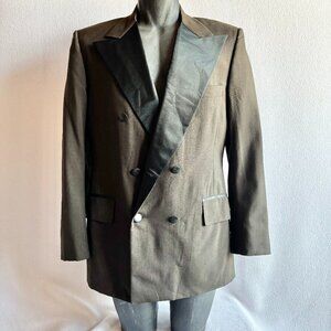 1980s Lord West Double Breasted Brown & Black Tuxedo Jacket 40